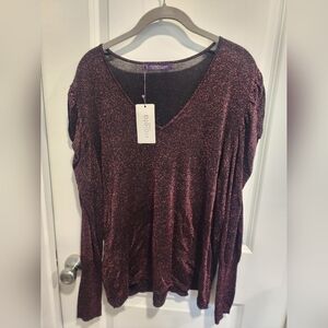 Mango Shimmering Puff Sleeve Hot Pink and Black Blouse